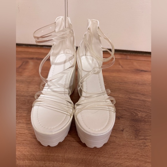 White and Clear Strap Platform Sandals - Picture 1 of 7